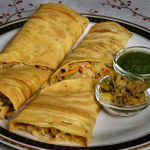 Vegetable Cheela Rolls recipe by Manjula